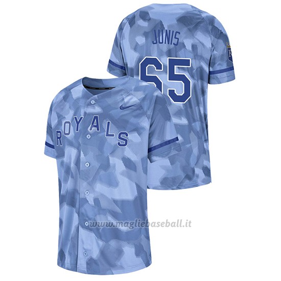 Maglia Baseball Hombre Kansas City Royals Jakob Junis Camuffamento Autentico Collezione Blu